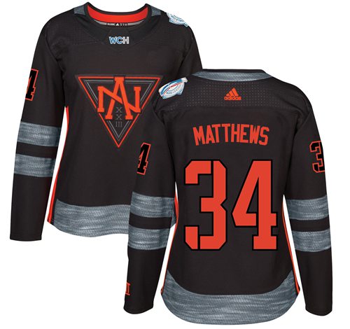 Team North America #34 Auston Matthews Black 2016 World Cup Women's Stitched NHL Jersey - Click Image to Close